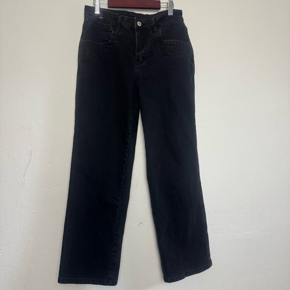 Sidefeel Trendy‎ Black Cropped Wide Leg Denim Jeans